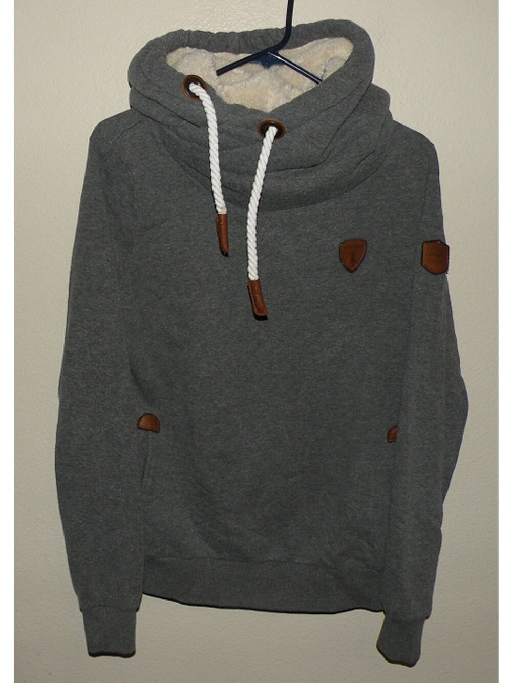 Wanakome Artemis Women’s Large Cowl Neck Hooded Sweatshirt Gray Fleece Lined